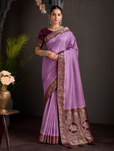 Purple floral paisley zari work women saree