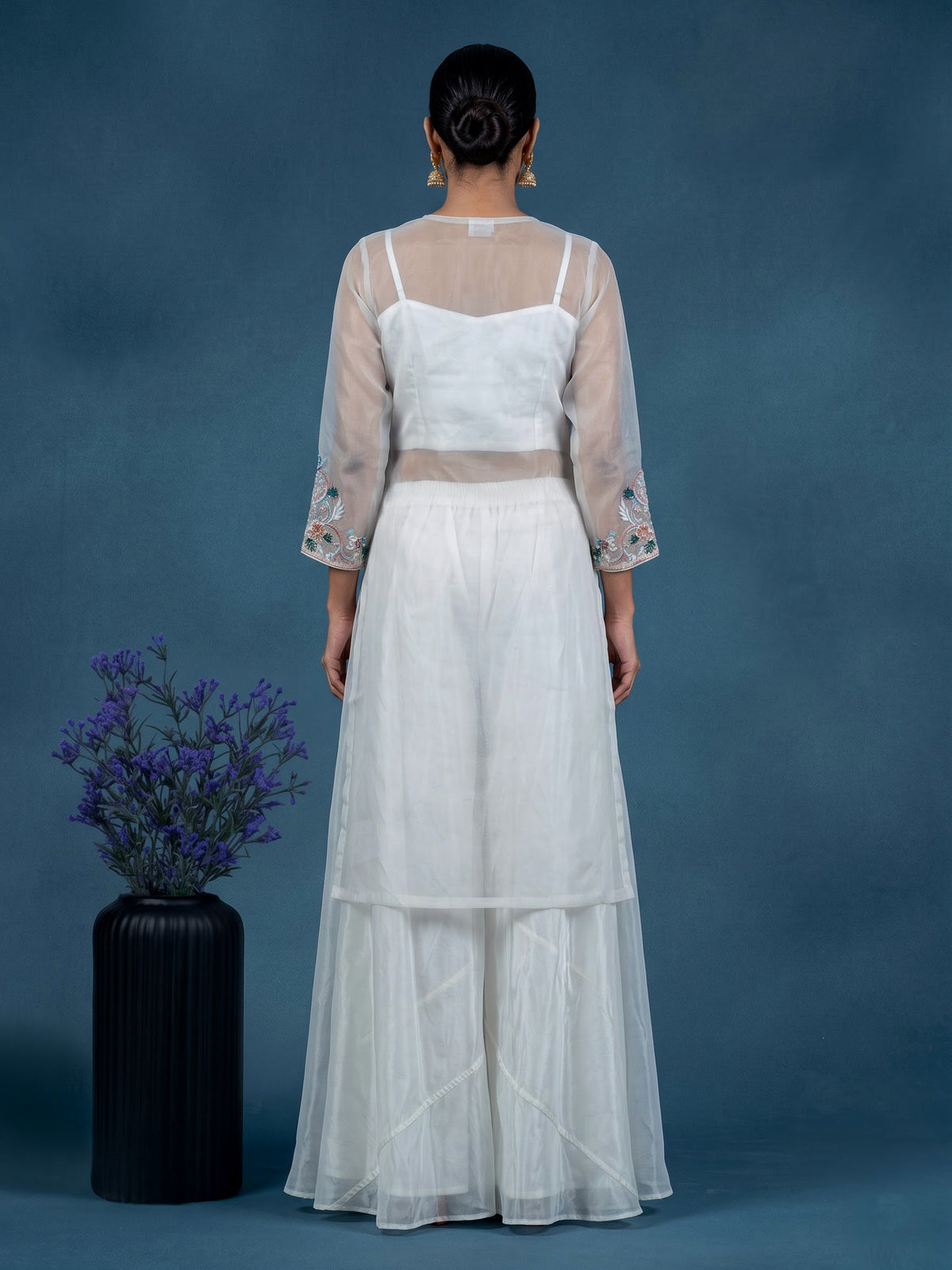 White floral organza designer women palazzo suit