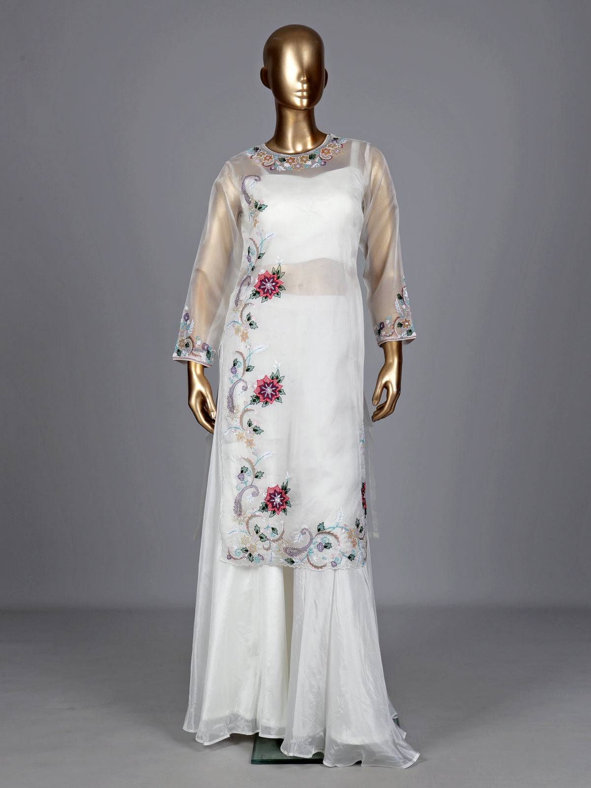 White floral organza designer women palazzo suit