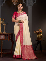 Cream peony paisley zari work women saree