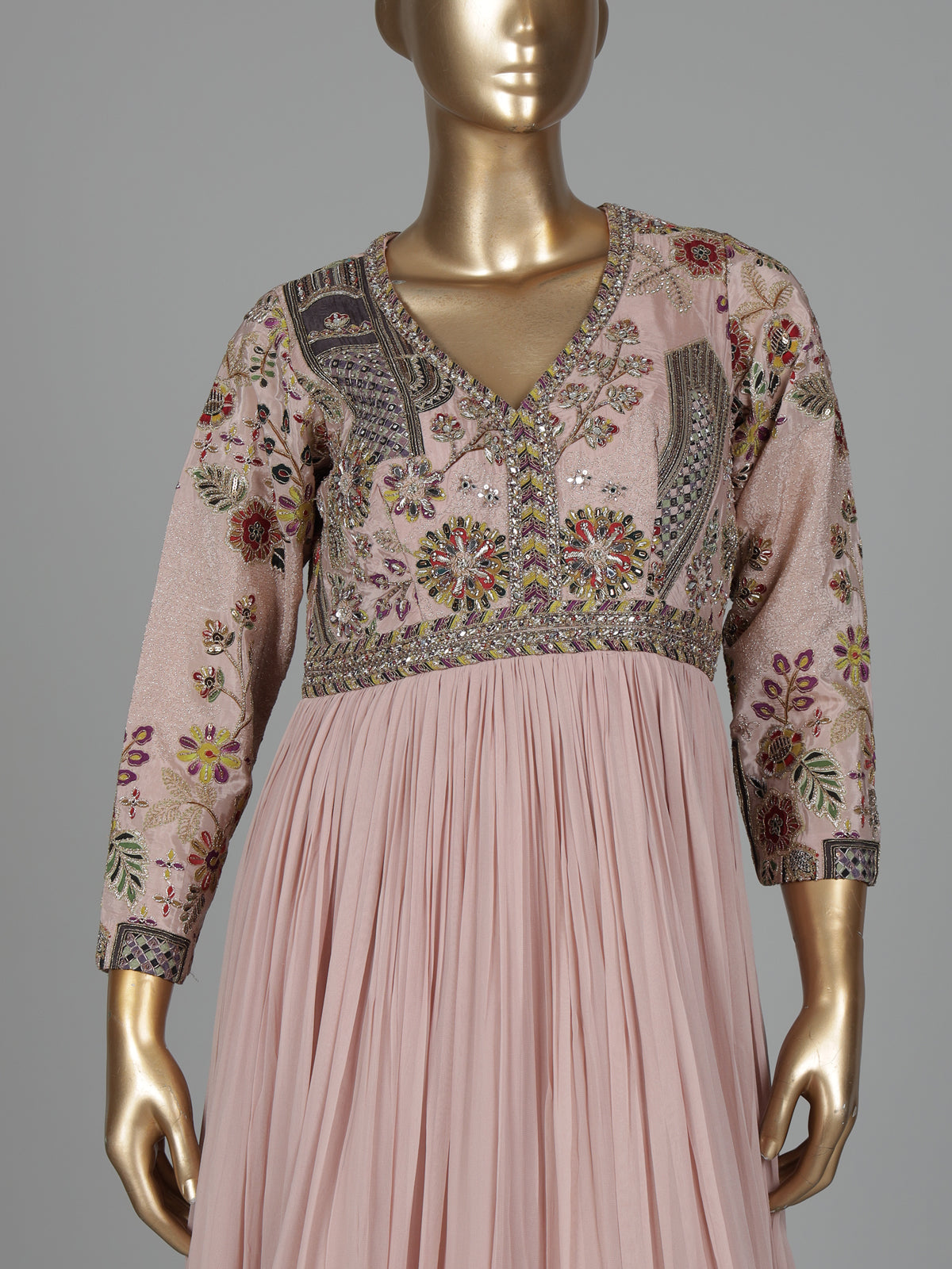 Lilac purple botanical designer women floor length suit