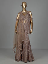 Beige crystal fringe designer women sharara suit