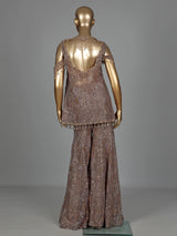 Beige crystal fringe designer women sharara suit