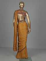 Mustard yellow sculpted drape designer women ready to wear saree