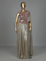Pastel beige metallic designer women ready to wear saree