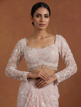 Peach crystal embellished designer women ready to wear saree