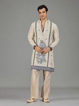 Pastel cream floral men kurta suit