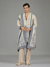 Pastel cream floral men kurta suit