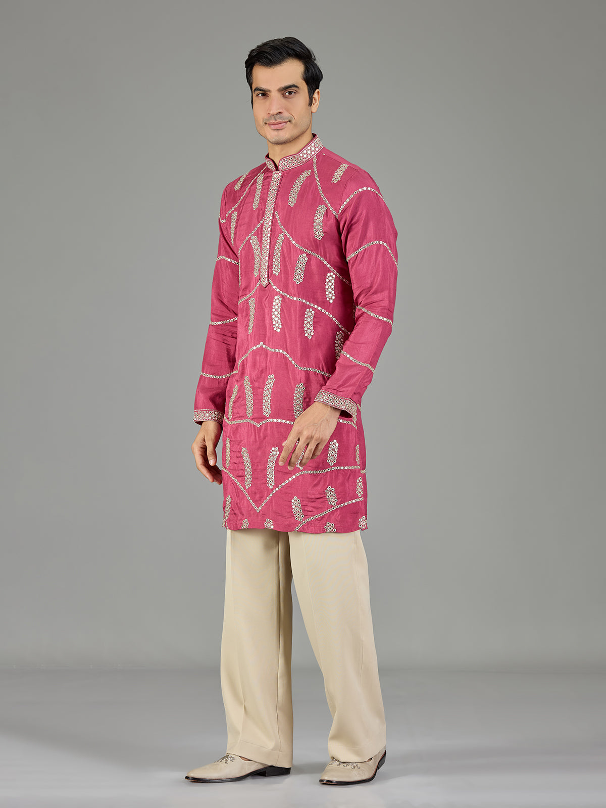 Pink gotta patti zigzag men kurta suit