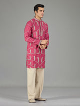 Pink gotta patti zigzag men kurta suit