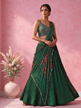 Bottle green floral drape designer women lehenga choli