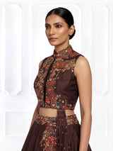 Brown tribal print designer women lehenga choli