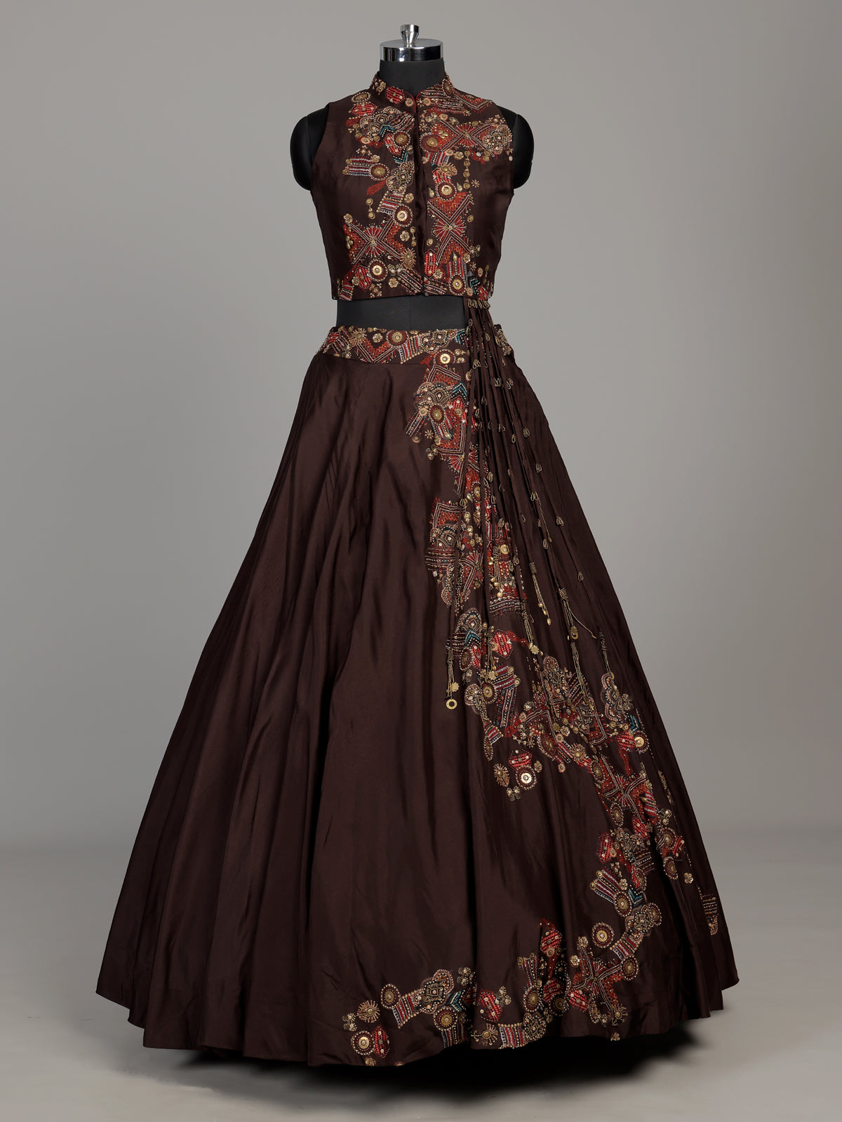 Brown tribal print designer women lehenga choli