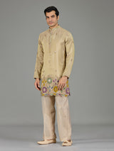 Pastel beige mirror floral men kurta suit