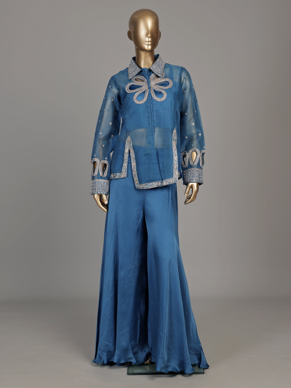 Pastel blue floral bow premium women palazzo suit
