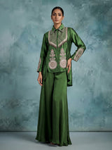 Green mughal medallion designer women palazzo suit