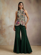 Green persian floral premium women sharara suit