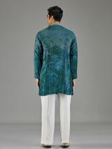 Forest green silk crepe blend royal print men kurta suit