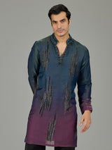Teal purple shaded cutdana men kurta suit