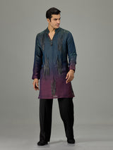Teal purple shaded cutdana men kurta suit