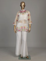 White botanical garden luxury women palazzo suit