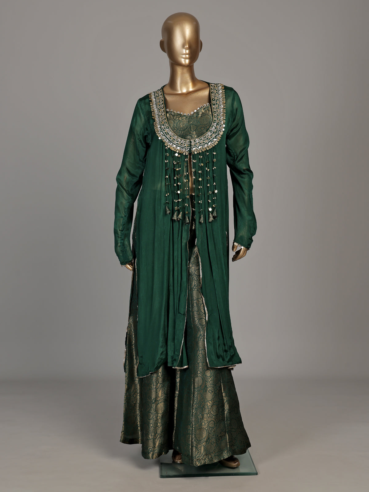Green crystal cape designer women palazzo suit