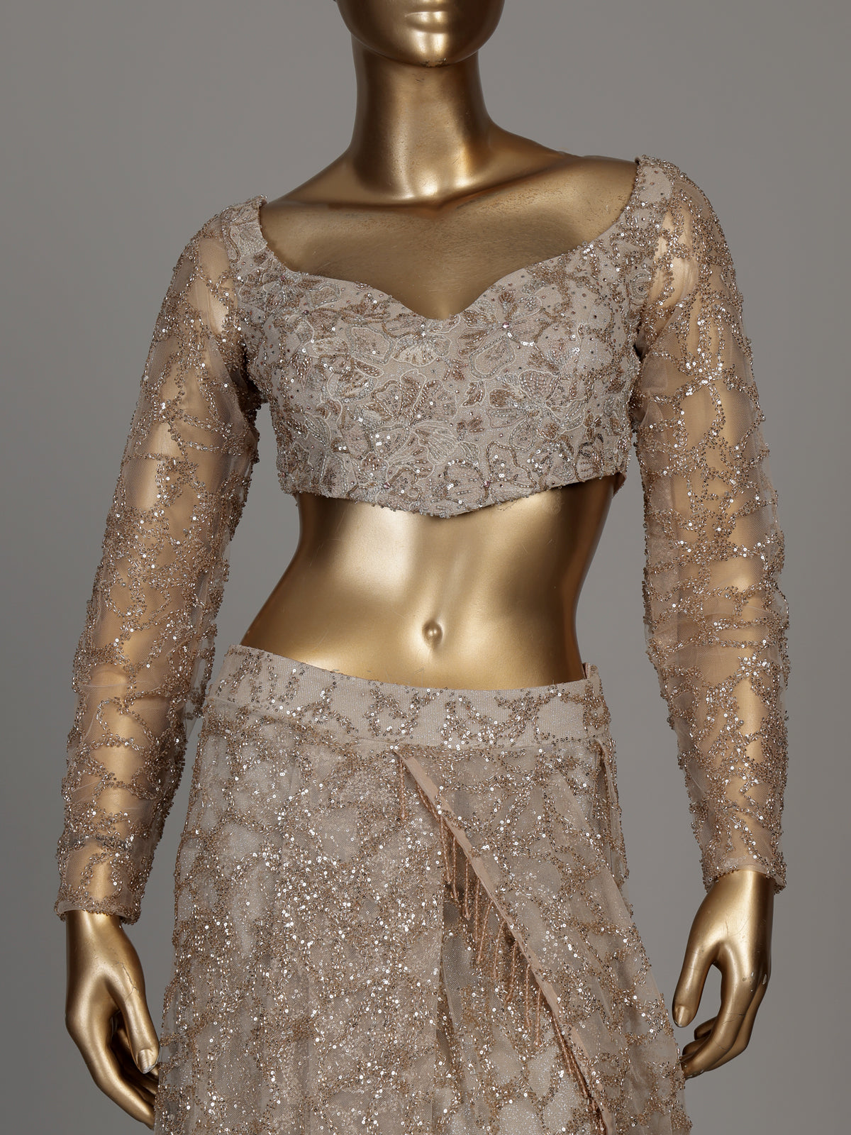 Gold floral embellished designer women ready to wear saree