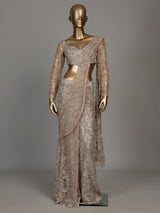 Gold floral embellished designer women ready to wear saree