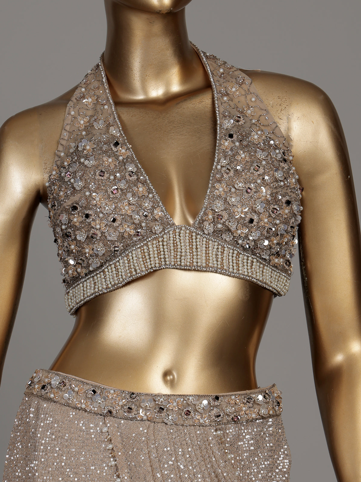 Beige sequin shimmer designer women ready to wear saree
