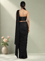 Black crystal drape designer women ready to wear saree