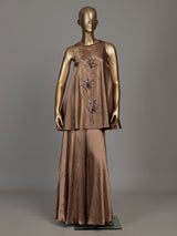 Brown floral satin silk women palazzo suit