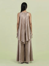 Beige satin silk embroidered women palazzo suit