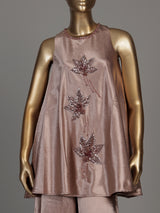 Pink botanical applique designer women palazzo suit