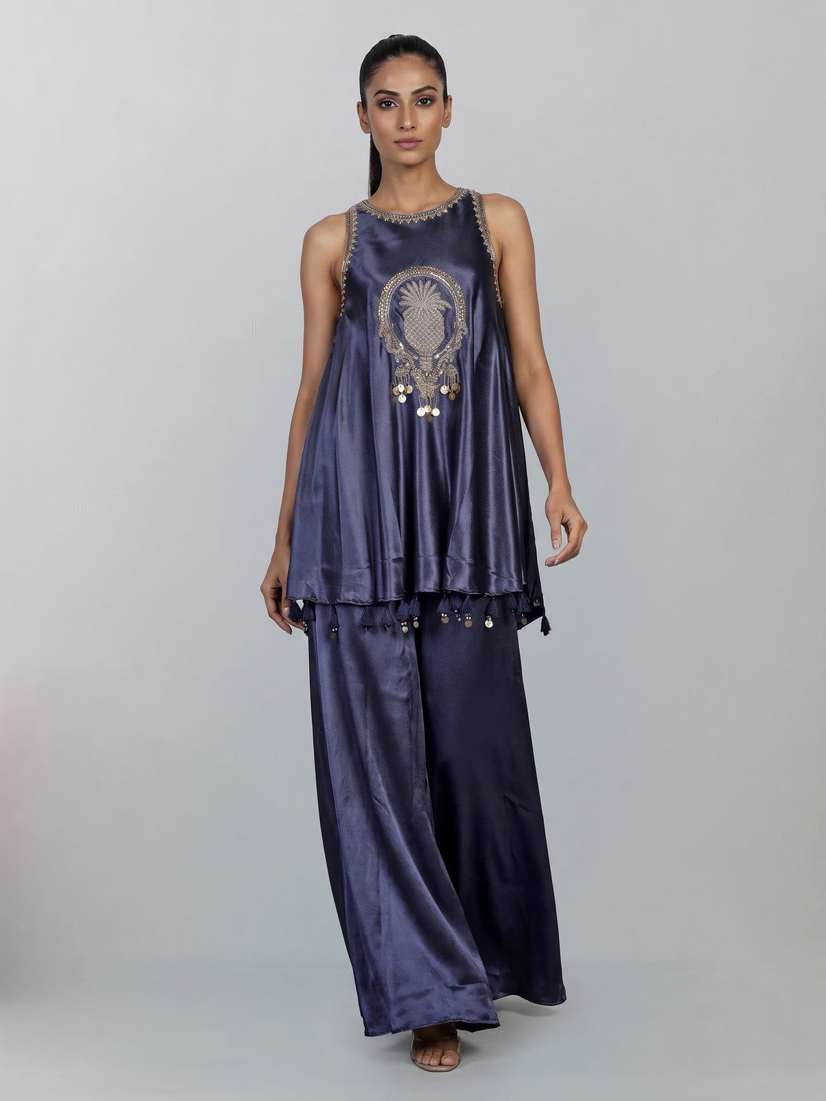 Blue mughal medallion premium women palazzo suit