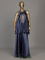 Blue mughal medallion premium women palazzo suit