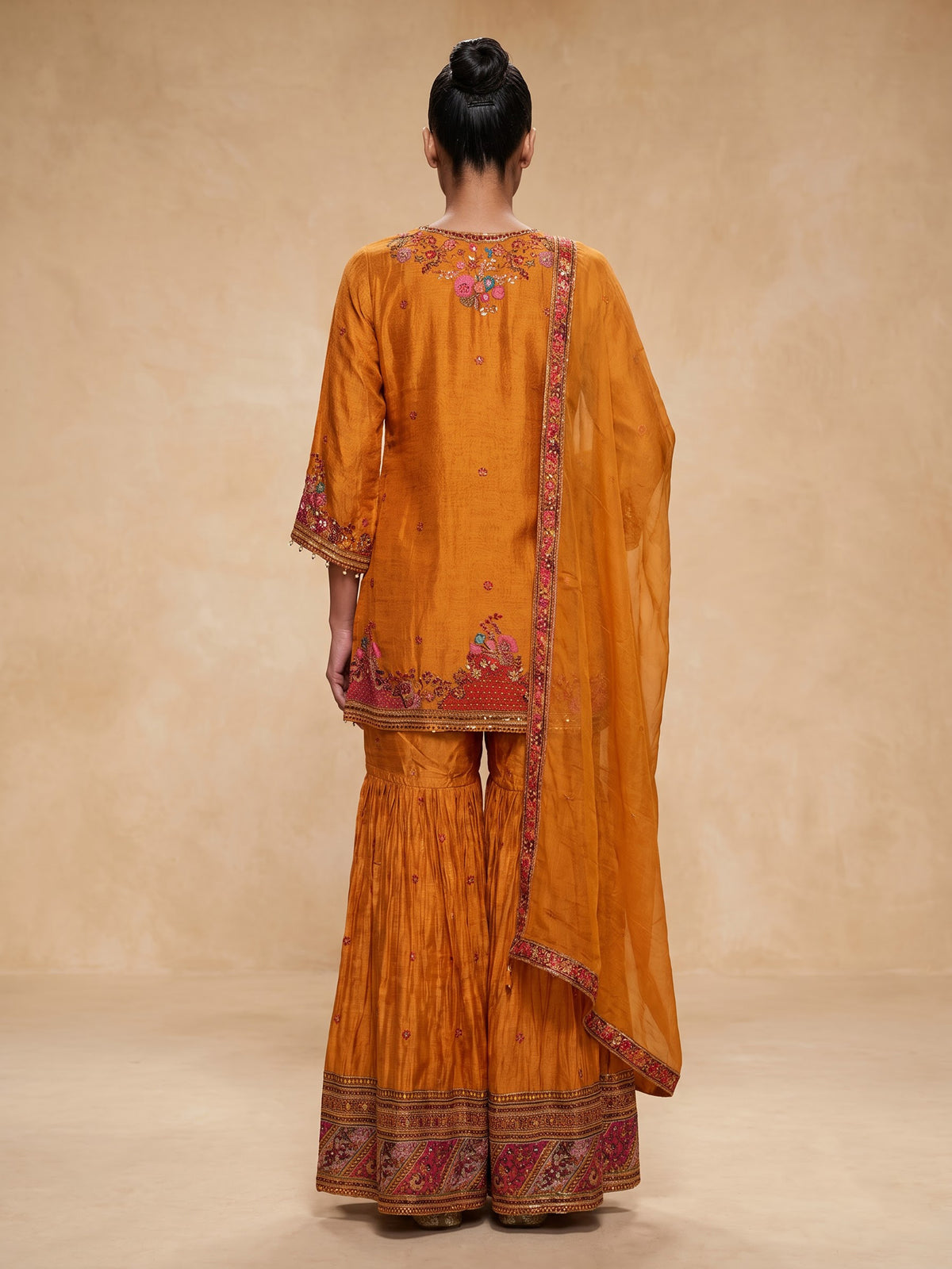 Mustard yellow heritage print women sharara set