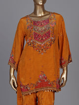 Mustard yellow heritage print women sharara set