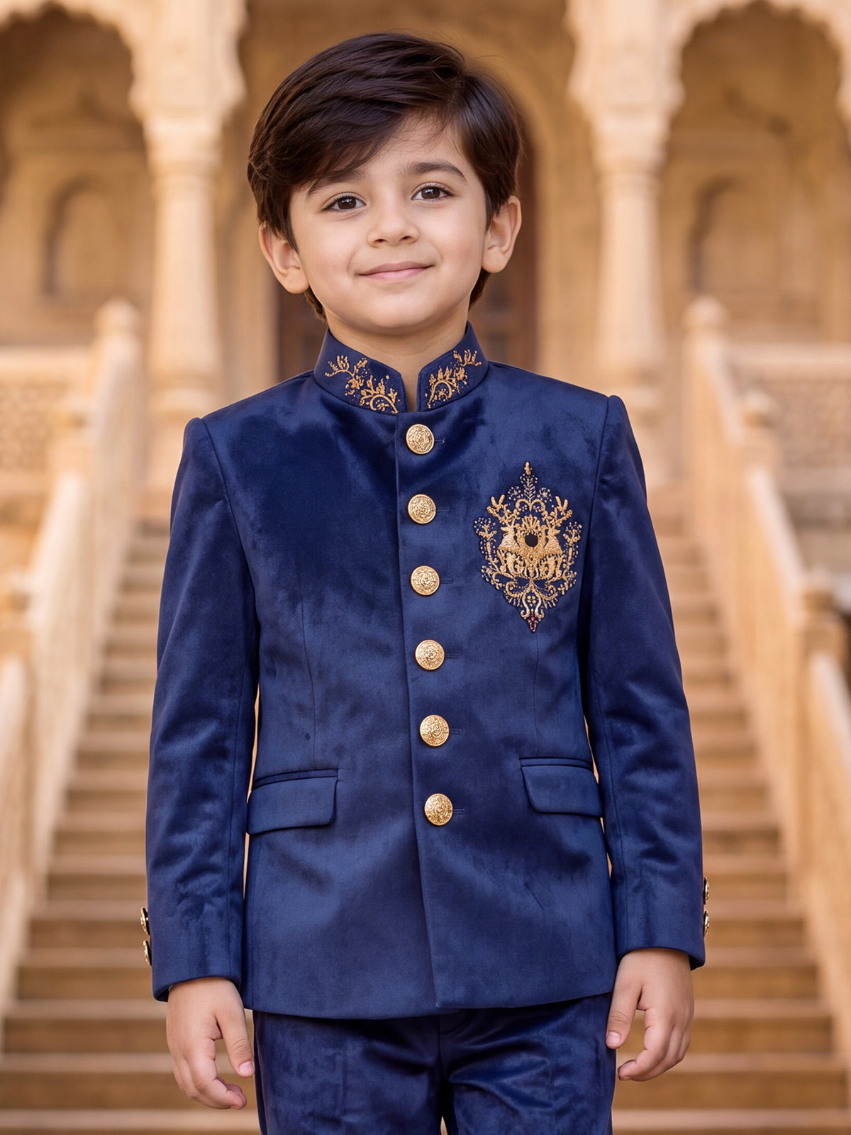 Navy blue imperial medallion boys jodhpuri suit
