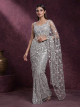 Silver scalloped strap designer women ready to wear saree