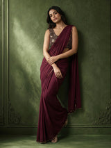 Wine metallic coin border designer women ready to wear saree