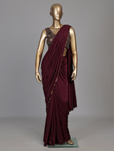 Wine metallic coin border designer women ready to wear saree