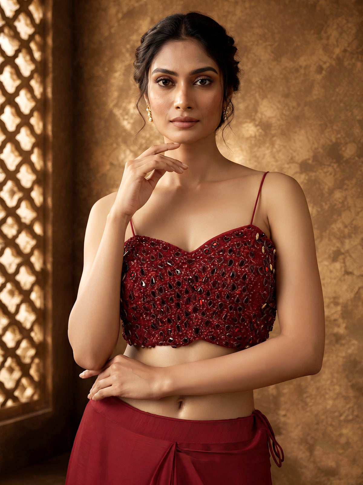 Red tassel accent designer women ready to wear saree