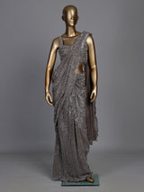 Grey sculpted drape designer women ready to wear saree