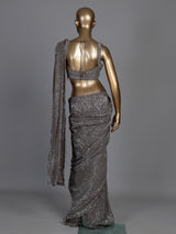 Grey sculpted drape designer women ready to wear saree
