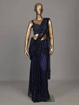Blue crystal fringe designer women ready to wear saree