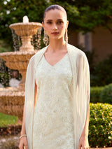 Cream chrysanthemum tapestry women sharara suit