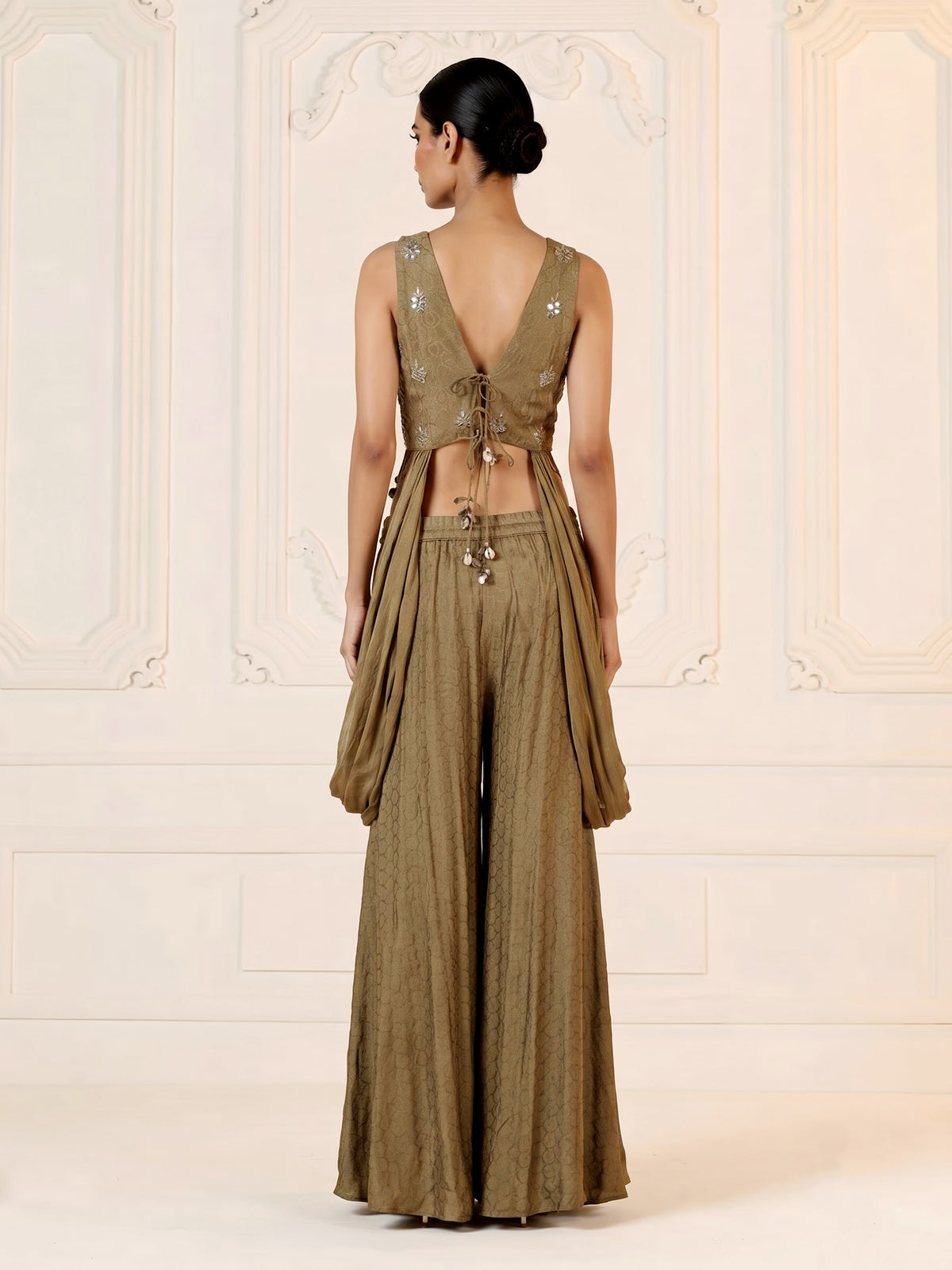 Mehendi green trellis designer women palazzo suit