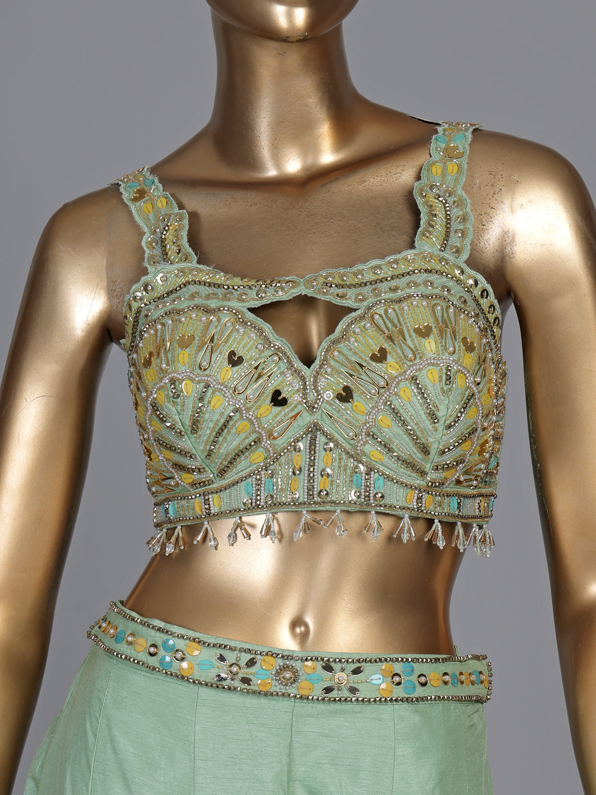 Pista green geometric women palazzo suit
