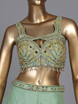 Pista green geometric women palazzo suit