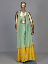 Pista green geometric women palazzo suit